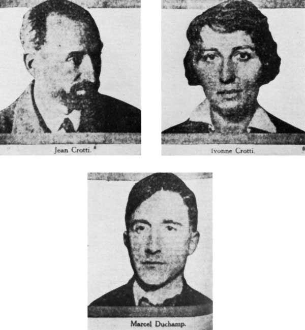 Fig. 7. Jean Crotti, Yvonne Chastel Crotti, and Marcel Duchamp, from the New York Tribune, 24 October 1915.