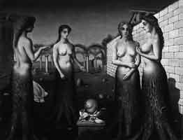 Paul Delvaux (Belgian, 1897- 1994). The Break of Day (L'Aurore), 1937. Oil on canvas, 120×150.5 cm (47¼×59¼ inches). --- Solomon R. Guggenheim Foundation, Peggy Guggenheim Collection, Venice, 1976