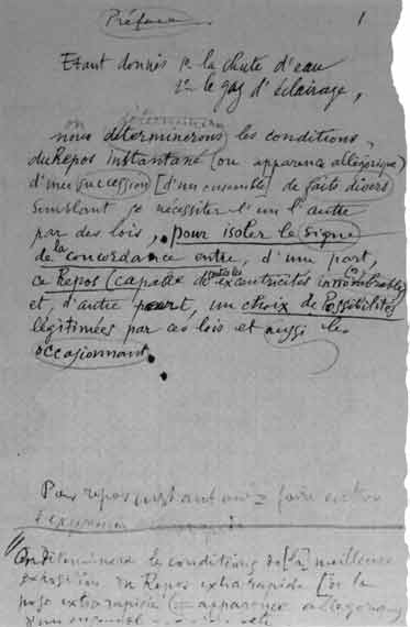 Marcel Duchamp (American, born France, 1887-1968) // Préface; Étant donnés: 1° la chute d'eau, 2° Ie gaz d'éclairage (Given: 1. The Waterfall, 2. The Illuminating Gas) // Facsimile (collotype on paper) of manuscript note in The Bride Stripped Bare by Her Bachelors, Even (The Green Box), 1934, 21×12.7 cm (8¼×5 inches) // Philadelphia Museum of Art. The Louise and Walter Arensberg Collection