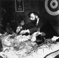 Meret Oppenheim: Cannibal Feast, 1959, photographed during the opening of the Exposition inteRnatiOnale du Surrélisme.