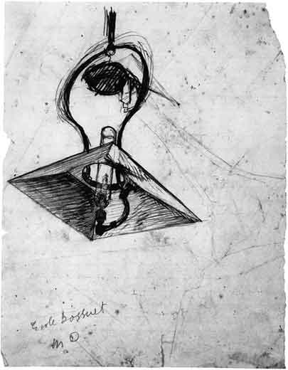 Marcel Duchamp. Hanging Gas Lamp (Bec Auer), c. 1902. Charcoal on paper, with signature in pencil, 22,4 × 17,1 cm.