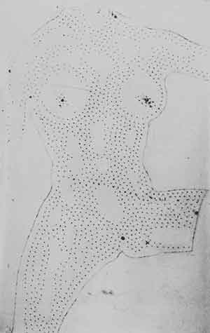 Marcel Duchamp - Preparatory study for the figure in Étant donnés: 1° la chute d΄eau, 2° Ie gaz d΄éclairage, c. 1950 - Gouache on transparent perforated Plexiglas - 91,4 × 55,9 cm