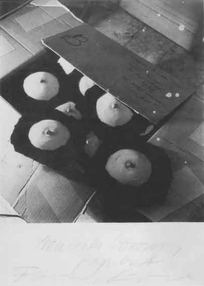 Denise Bellon - Marcel΄s Bosoms Pop Out! 1947 - Gelatin silver print mounted on cardboard, with inscription in pencil by Frederick Kiesler - 17,8 × 12,7 cm