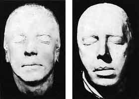 Réne Iché (French, 1897-1954). Life masks of Paul Éluard (left) and André Breton (right), c. 1930. Plaster.