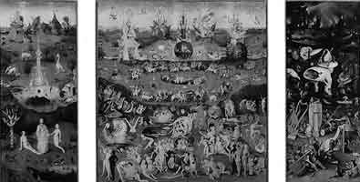 Hieronymous Bosch (Netherlandish, c. 1450-1516). The Garden of Earthly Delights, c. 1500-1505. Oil on wood panels. 220 × 389 cm.