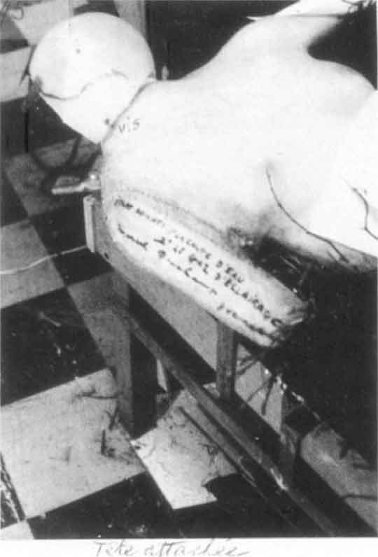 Polaroid photograph of the right arm of the mannequin, showing the title, date, and artist΄s signature, from the Manual of Instructions, 1966.
