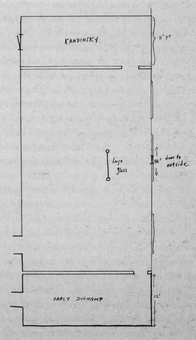 Anne d’Harnoncourt’s sketch of the Duchamp and Kandinsky galleries, 1969.