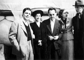 Left to right: William Nelson Copley, Juliet Man Ray, Man Ray, and Gloria de Herrera visited by Marcel Duchamp on board the SS De Grasse before its departure for Paris, March 12, 1951.