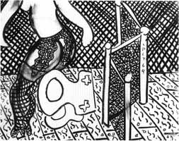 William Nelson Copley; Le Voyeur, 1964. Charcoal on paper, 48,3 × 61 cm