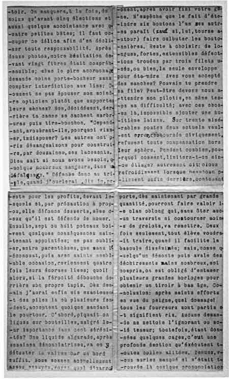 Marcel Duchamp. Rendez-vous du dimanche, 6 février 1916 (Rendezvous of Sunday, February 6,1916),1916. Typescript with black ink corrections on four postcards raped rogether, 28.6 × 14.4 cm. Philadelphia Museum of Art. The Louise and Walter Arensberg Collection, 1950-134-983.