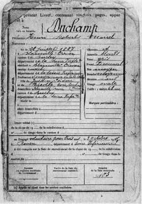 Personal particulars from Marcel Duchamp's military ID pass of 1905.