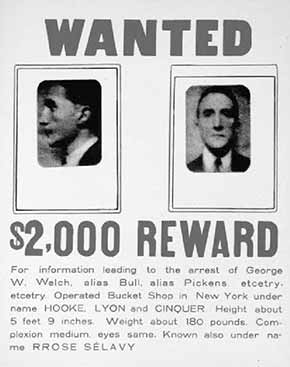 Wanted $2,000 Reward, 1923. Two-color offset lithograph, 20.7 x 16.2 cm, in: The Box in a Valise, 1941. Duchamp’s 1923 Dada skit on the trope of the artist-criminal, the Wanted $2,000 Reward readymade, in which Duchamp had appropriated a spoof Wild West-era poster, substituting his own image  for that of the supposedly wanted George C. Welch and appending Rrose Sélavy to the list of the outlaw’s aliases.